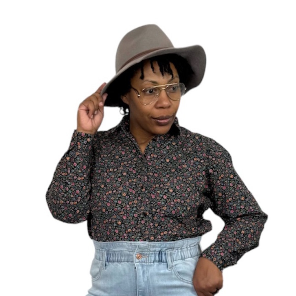 Liz Sport Shirt Button Up Ditzy Floral Print Long Sleeve